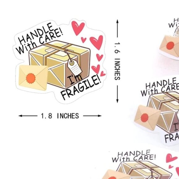 100 HANDLE WITH CARE I'M FRAGILE Sticker Label with Hearts - Picture 7 of 7